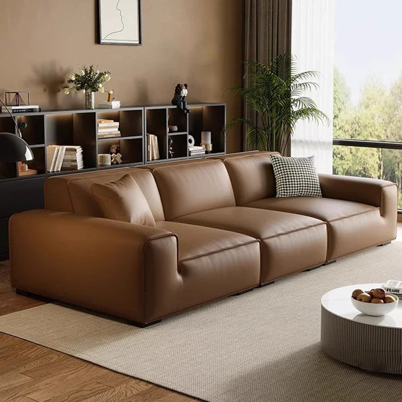 Luxury Modern Italian Leather Modular With Deep Seat Comfort - Tan