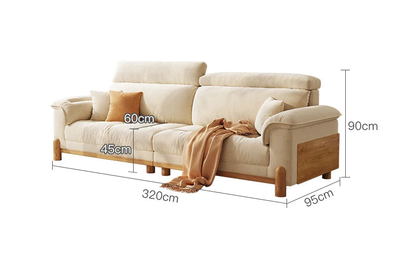 Japandi Cloud Comfort Sofa – Adjustable Headrest, Solid Ash Wood Frame - 7 Sizes