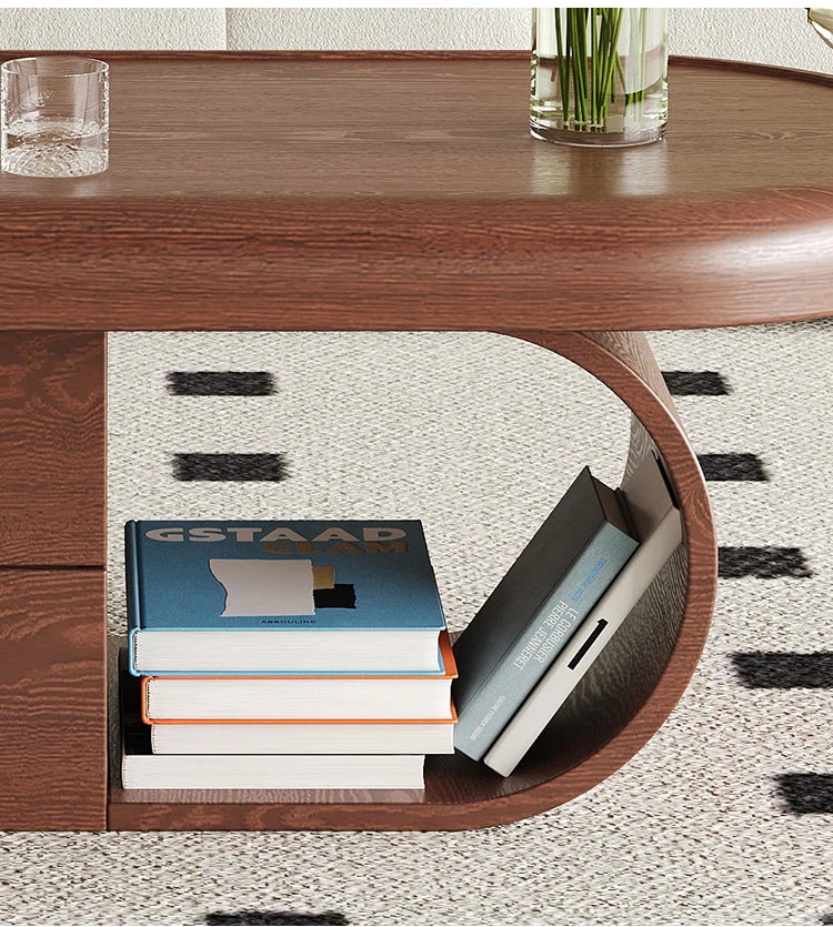 Modern Mid-Century Walnut Solid Wood Coffee Table with Storage - 2 Sizes