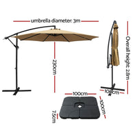 Instahut 3m Cantilever Umbrella w/Base Outdoor Beach Patio Parasol - 5 Colours