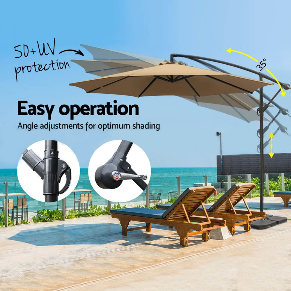 Instahut 3m Cantilever Umbrella w/Base Outdoor Beach Patio Parasol - 5 Colours