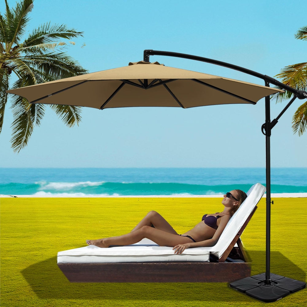 Instahut 3m Cantilever Umbrella w/Base Outdoor Beach Patio Parasol - 5 Colours