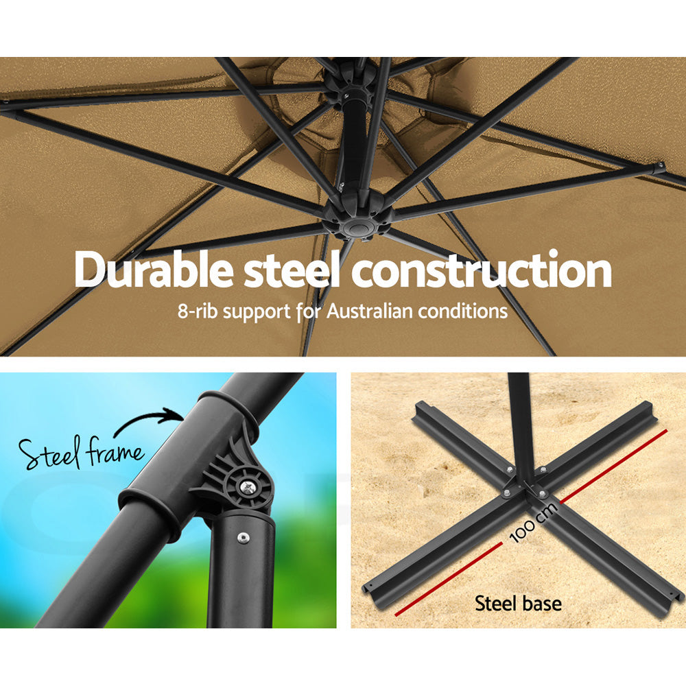 Instahut 3m outdoor umbrella cantilever beach garden patio - 5 colours 8