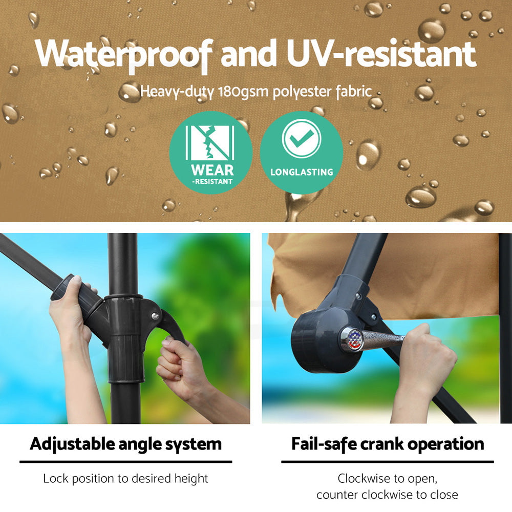 Instahut 3m outdoor umbrella cantilever beach garden patio - 5 colours 10