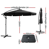 Instahut 3m Cantilever Outdoor Umbrella w/Base  Beach Patio - Black or Navy