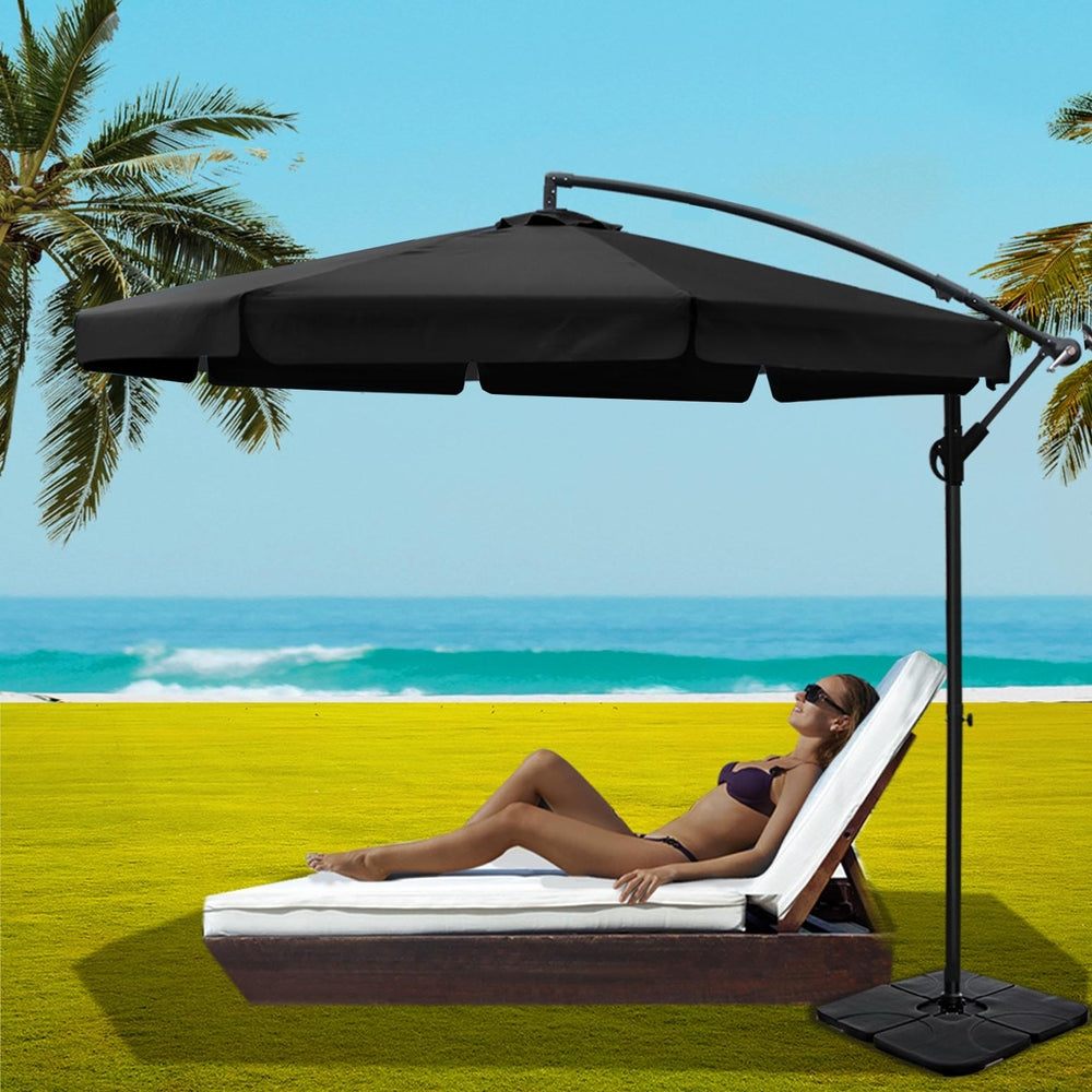 Instahut 3m Cantilever Outdoor Umbrella w/Base  Beach Patio - Black or Navy