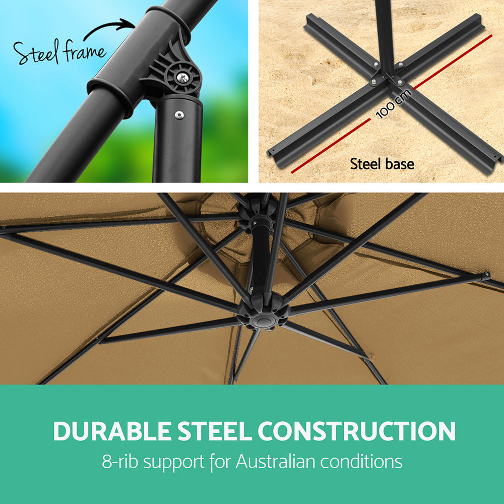 Instahut 3m outdoor umbrella cantilever garden beach patio - 3 colours 7