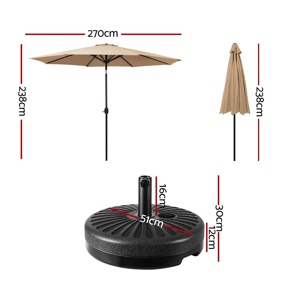 Instahut 2.7m Outdoor Umbrella w/Base Pole Stand - Beige or Black