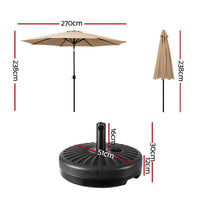 Instahut 2.7m Outdoor Umbrella w/Base Pole Stand - Beige or Black