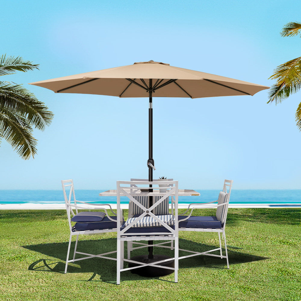 Instahut 2.7m Outdoor Umbrella w/Base Pole Stand - Beige or Black