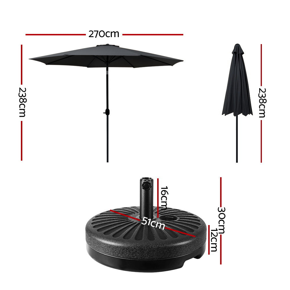 Instahut Outdoor Umbrella 2.7m Base Beach Pole Tilt Sun UV - Black