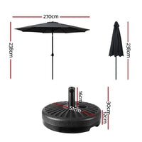 Instahut Outdoor Umbrella 2.7m Base Beach Pole Tilt Sun UV - Black