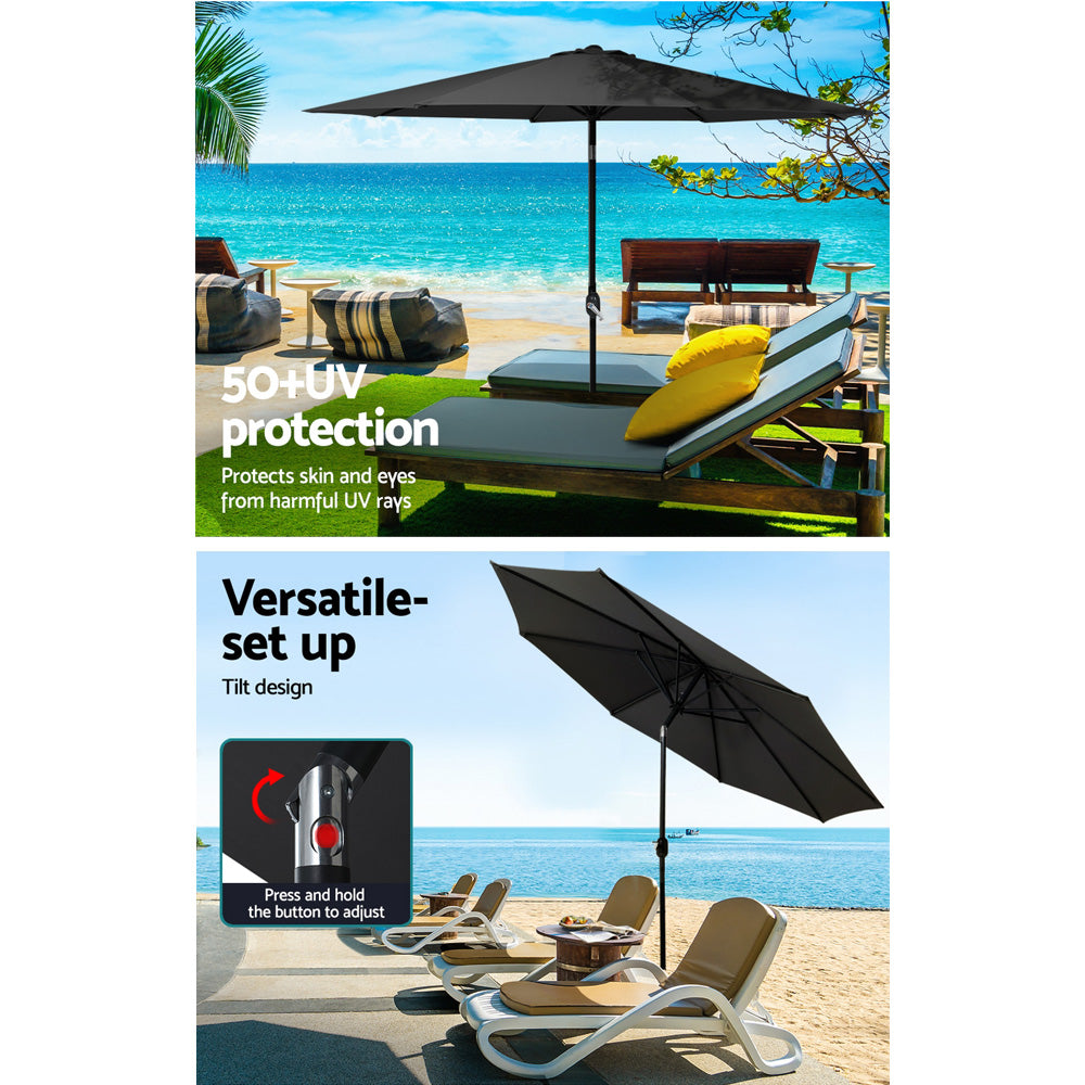 Instahut Outdoor Umbrella 2.7m Base Beach Pole Tilt Sun UV - Black