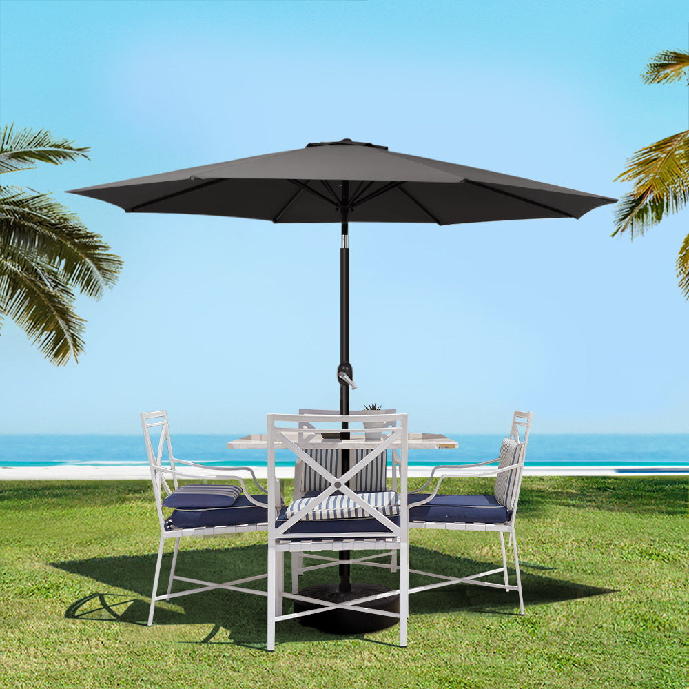 Instahut Outdoor Umbrella 2.7m Base Beach Pole Tilt Sun UV - Black