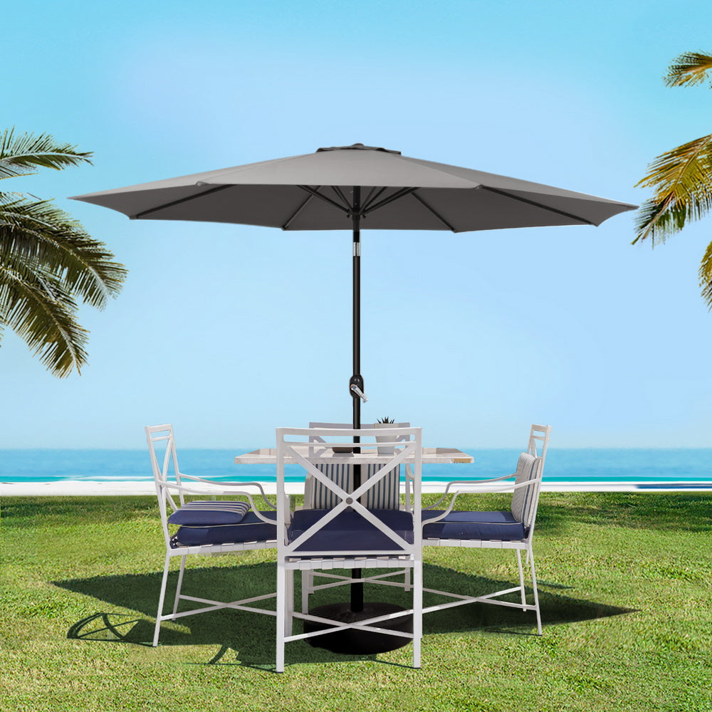 Instahut 2.7m Outdoor Umbrella w/Base Pole Stand - Beige or Black