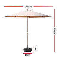 Instahut 3m Outdoor Umbrella w/Base Pole Sun Stand Deck - 3 Colours