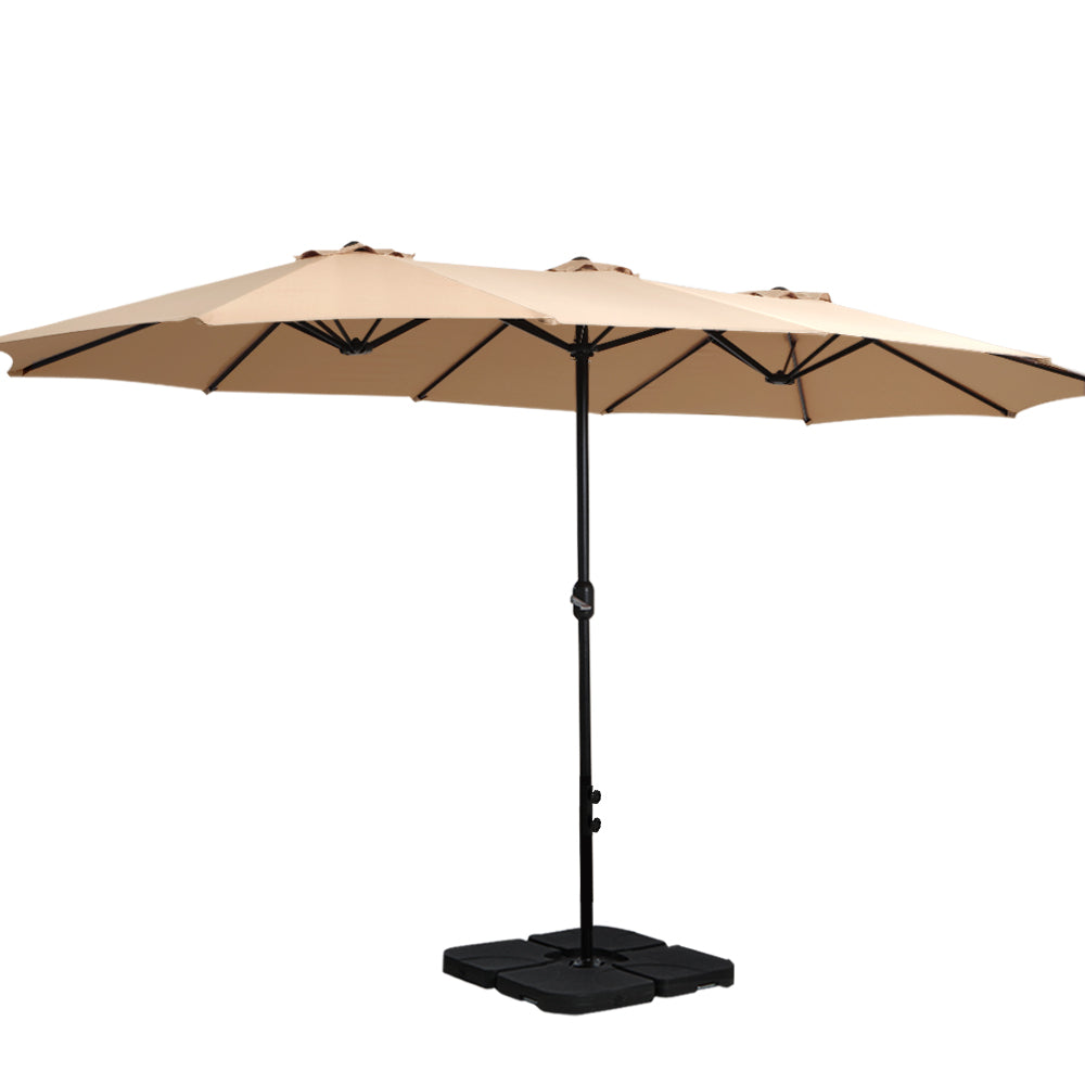 Instahut 4.57m Outdoor Umbrella w/Base Stand Beach Pole  Tilt - Beige or Charcoal