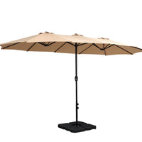 Instahut 4.57m Outdoor Umbrella w/Base Stand Beach Pole  Tilt - Beige or Charcoal