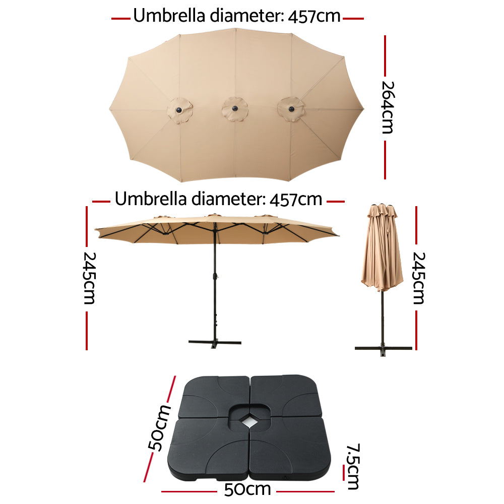 Instahut 4.57m Outdoor Umbrella w/Base Stand Beach Pole  Tilt - Beige or Charcoal