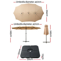 Instahut 4.57m Outdoor Umbrella w/Base Stand Beach Pole  Tilt - Beige or Charcoal