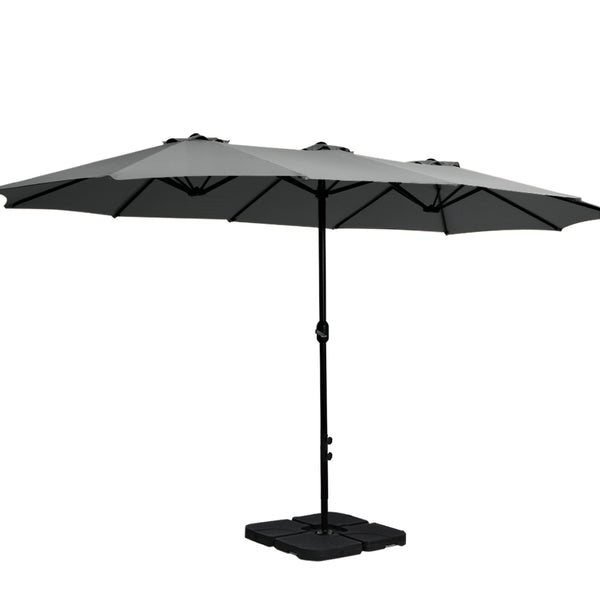 Instahut 4.57m Outdoor Umbrella w/Base Stand Beach Pole  Tilt - Beige or Charcoal