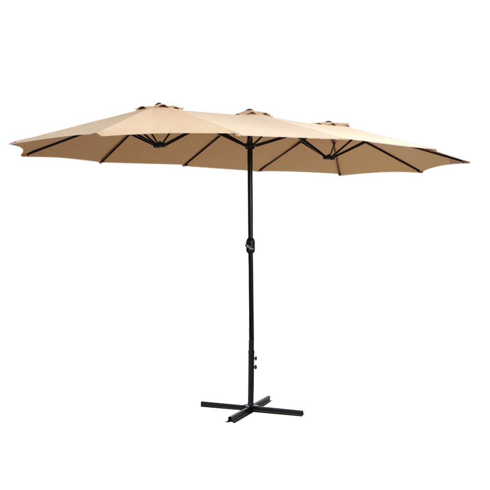 Instahut 4.57m Outdoor Umbrella Beach Pole Garden Tilt - Beige