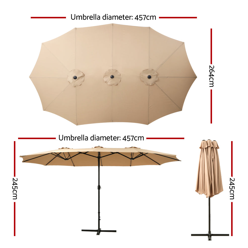 Instahut 4.57m Outdoor Umbrella Beach Pole Garden Tilt - Beige