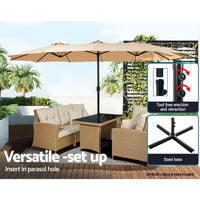 Instahut 4.57m Outdoor Umbrella Beach Pole Garden Tilt - Beige