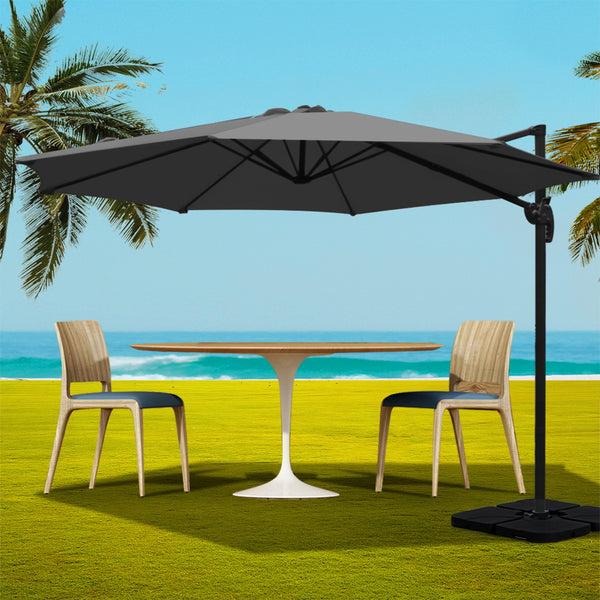 Instahut Roma 3m Outdoor Umbrella w/Base Cantilever Beach  360 Degree Tilt - Charcoal