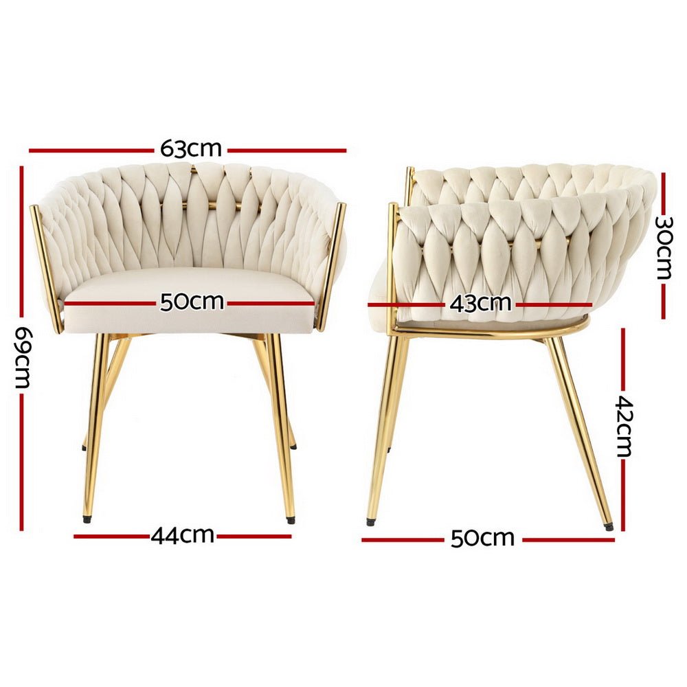 Set of 4 Beige Velvet Armrest Dining Chairs