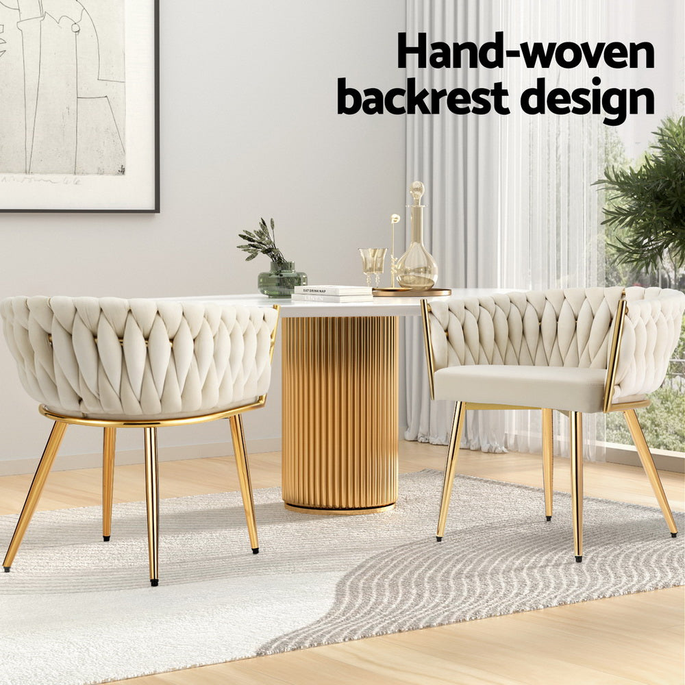 Set of 4 Beige Velvet Armrest Dining Chairs