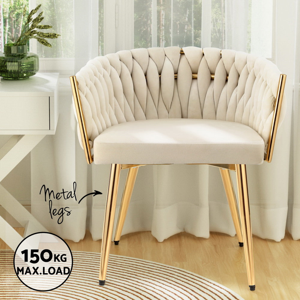 Set of 4 Beige Velvet Armrest Dining Chairs