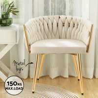 Set of 4 Beige Velvet Armrest Dining Chairs