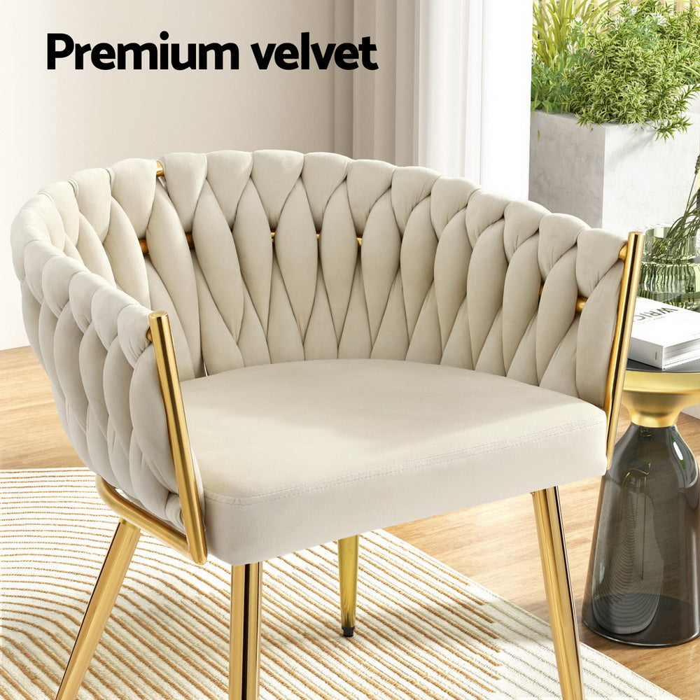 Set of 4 Beige Velvet Armrest Dining Chairs