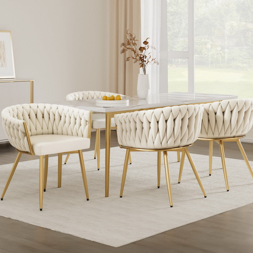 Set of 4 Beige Velvet Armrest Dining Chairs