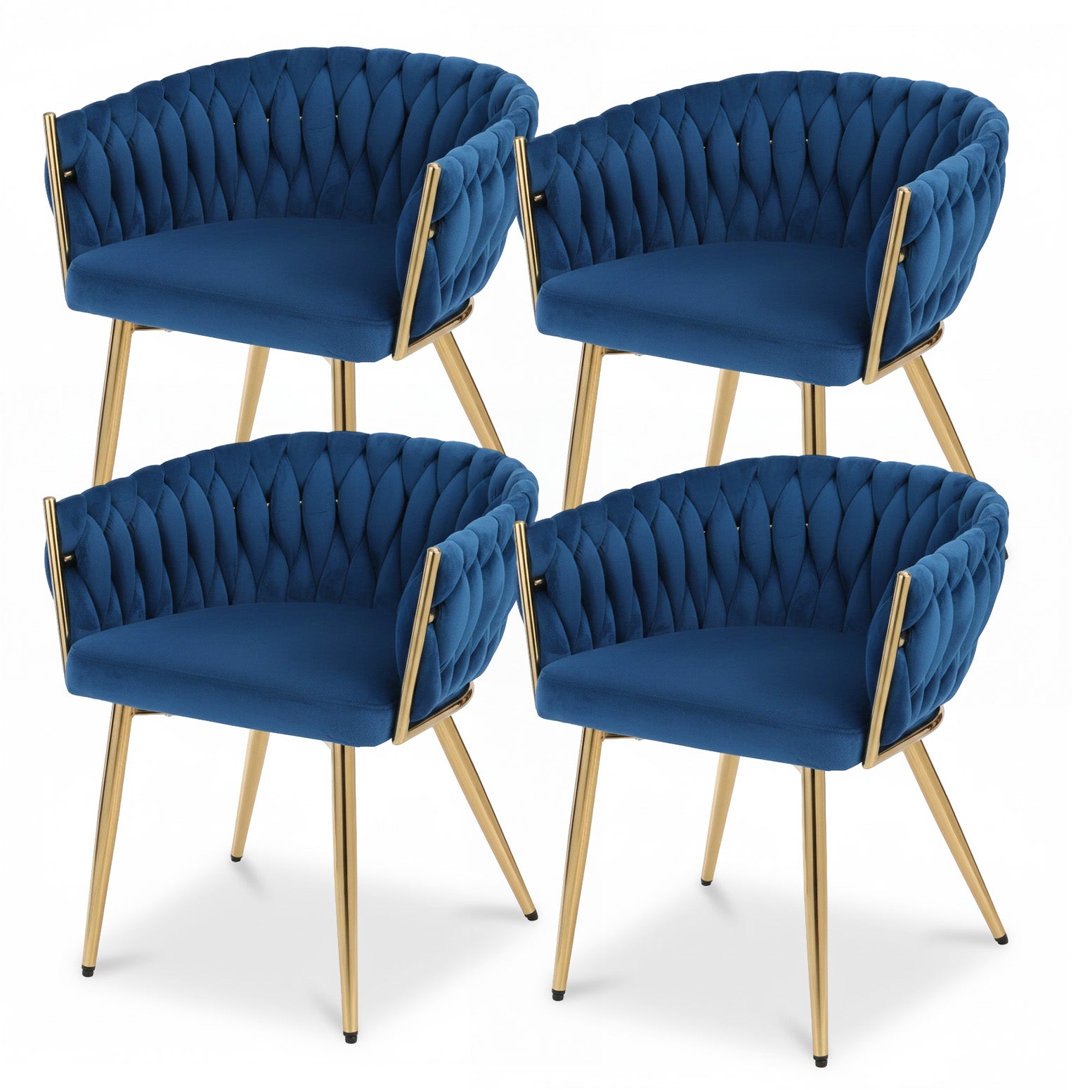 Set of 4 Dining Chairs Velvet Weaving Armchairs - Royal Blue
