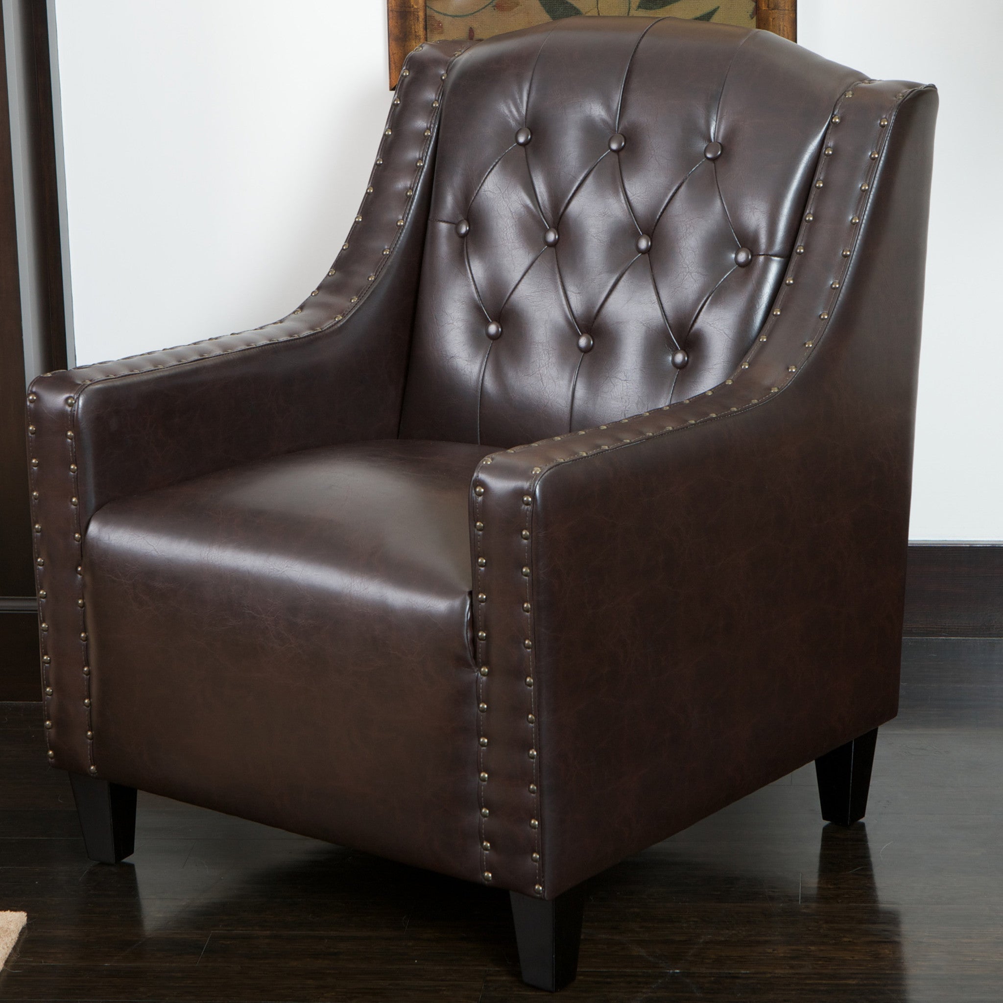 Tufted Brown Leather Club Armchair & Ottoman