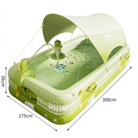 Inflatable Kids Swimming Pool 300×175×56cm with Canopy & Dinosaur Spray – Green