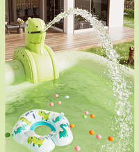 Inflatable Kids Swimming Pool 300×175×56cm with Canopy & Dinosaur Spray – Green