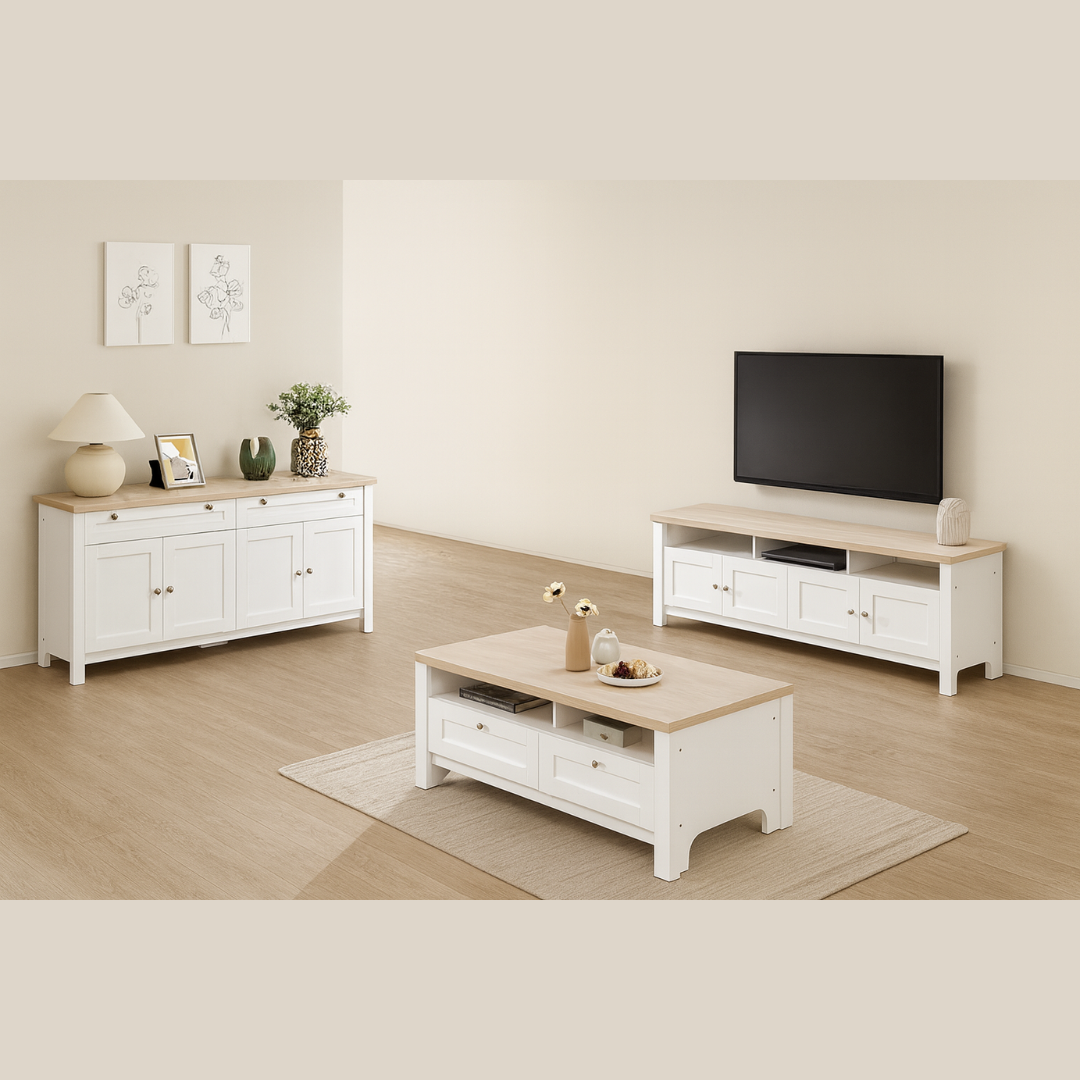 Noosa Buffet Sideboard White and Oak 4 Doors 170cms