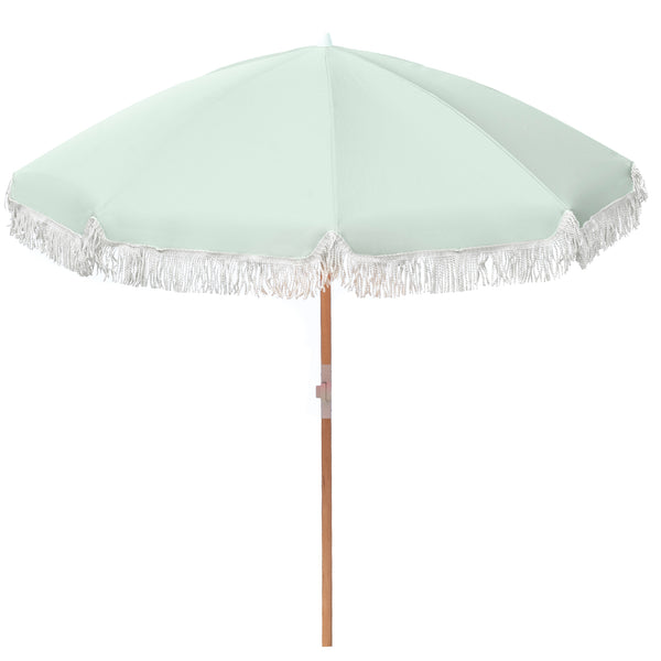 Havana Outdoors Beach Umbrella 2 Metre Fringed  - Dusty Rose & Sage Green