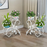 Set of 2 Iron Plant Stands With 2 Shelfs - White
