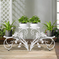 Set of 2 Iron Plant Stands With 2 Shelfs - White