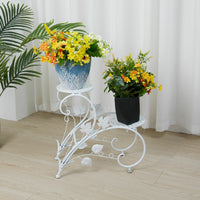 Set of 2 Iron Plant Stands With 2 Shelfs - White