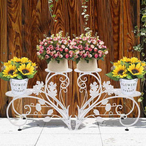 Set of 2 Iron Plant Stands With 2 Shelfs - White