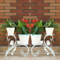 Set of 2 Iron Plant Stands With 2 Shelfs - White