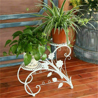 Set of 2 Iron Plant Stands With 2 Shelfs - White