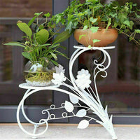 Set of 2 Iron Plant Stands With 2 Shelfs - White