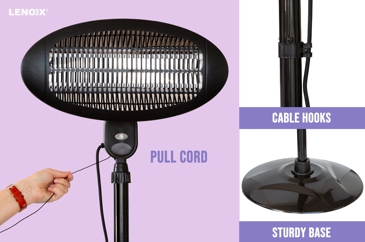 Free Standing Adjustable Portable Outdoor Electric Patio Heater 2000w 2.1m - Black