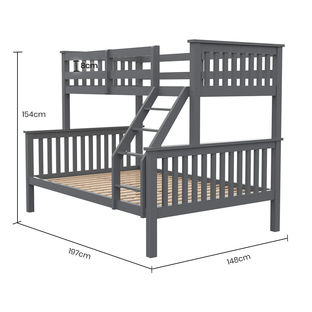 Kingston Slumber Wooden Bunk Bed – Single Over Double, Grey